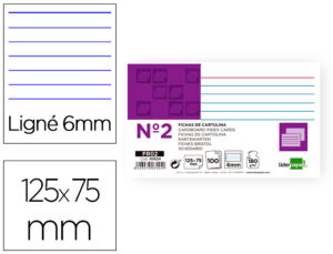 Ficha liderpapel rayada nº2 75×125 mm 180g/m2 paquete de 100 unidades