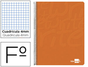 Cuaderno espiral liderpapel folio write tapa blanda 80h 60gr cuadro 4mm con margen color naranja