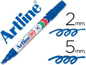 Rotulador artline marcador permanente ek-90 azul punta biselada 5 mm papel metal y cristal