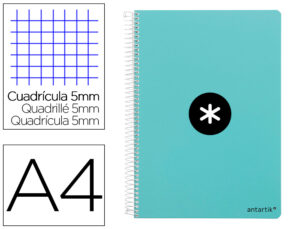 Cuaderno espiral liderpapel a4 micro antartik tapa dura 80h 100 gr cuadro 5mm sin bandas 4 taladros color menta