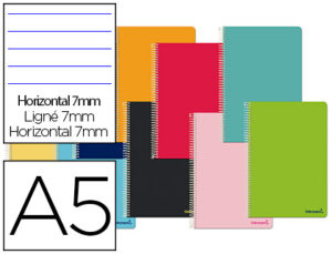 Cuaderno espiral liderpapel a5 micro smart tapa blanda 80h60gr horizontal 7mm doble margen 6 taladros colores