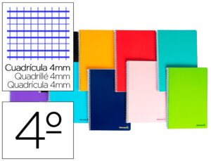 Cuaderno espiral liderpapel cuarto smart tapa blanda 80h 60gr cuadro 4mm con margen colores surtidos