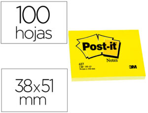 Bloc de notas adhesivas quita y pon post-it 38×51 mm con 100 hojas 653e