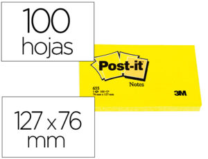 Bloc de notas adhesivas quita y pon post-it 76×127 mm con 100 hojas 655