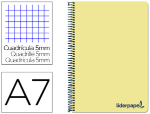 Cuaderno espiral liderpapel a7 micro wonder tapa plastico 100h 90 gr cuadro 5mm 4 bandas color amarillo