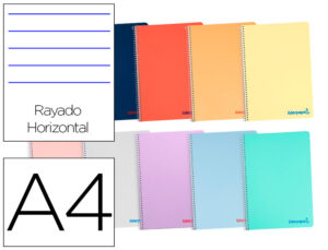 Cuaderno espiral liderpapel a4 wonder tapa plastico 80h 90gr rayado horizontal con margen colores surtidos