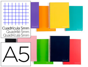 Cuaderno espiral liderpapel a4 micro jolly tapa forrada 140h 75 gr cuadro 5mm 5 bandas4 taladros colores surtidos