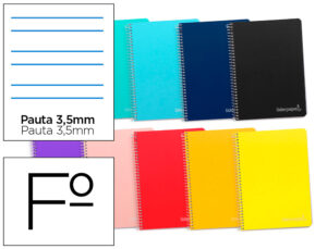 Cuaderno espiral liderpapel folio witty tapa dura 80h 75gr pauta 3,5mm con margen colores surtidos