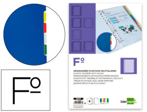 Separador liderpapel plastico juego de 6 separadores folio 16 taladros