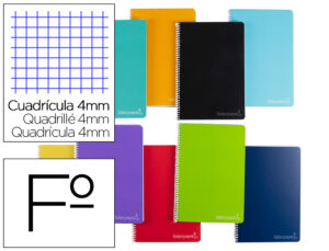 Cuaderno espiral liderpapel folio witty tapa dura 140 h 75gr cuadro 4mm con margen colores surtidos