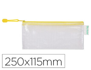 Bolsa multiusos tarifold pvc 250×115 mm apertura superior con cremallera portaboligrafo y correa color amarillo