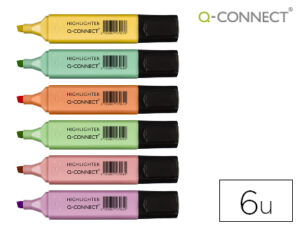 Rotulador q-connect fluorescente pastel punta biselada estuche de 6 unidades colores surtidos