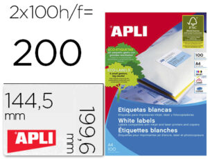 Etiqueta adhesiva apli 2423 tamaño 199,6×144,5 mm fotocopiadora laser ink-jet caja con 100 hojas din a4