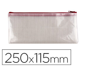 Bolsa multiusos q-connect malla cheque 250×115 mm apertura superior con cremallera rojo