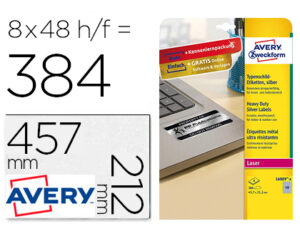 Etiqueta adhesiva resistente avery poliester plata 45,7×21,2 mm laser pack de 8 unidades