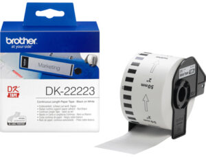 Etiqueta brother dk22223 cinta papel continuo adhesiva removible blanca 50 mm x 30,48 mt