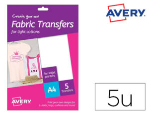 Papel transfer avery para camisetas algodon colores oscuros ink-jet din a4 pack de 4 hojas