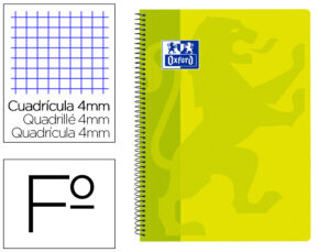 Cuaderno espiral oxford school classic tapa polipropileno folio 80 hojas cuadro 4 mm con margen lima