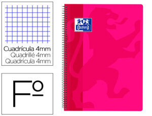 Cuaderno espiral oxford school classic tapa polipropileno folio 80 h cuadro 4 mm con margen fucsia