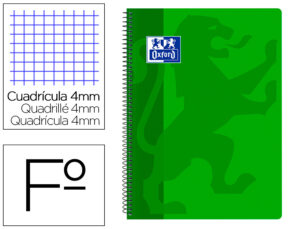 Cuaderno espiral oxford school classic tapa polipropileno folio 80 hojas cuadro 4 mm con margen verde