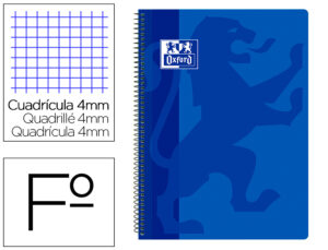 Cuaderno espiral oxford school classic tapa polipropileno folio 80 hojas cuadro 4 mm con margen azul