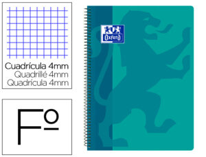 Cuaderno espiral oxford school classic tapa polipropileno folio 80 hojas cuadro 4 mm con margen aqua