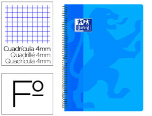 Cuaderno espiral oxford school classic tapa polipropileno folio 80 hojas cuadro 4 mm con margen azul