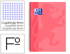 Cuaderno espiral oxford school classic tapa polipropileno folio 80 hojas cuadro 4 mm con margen rosa