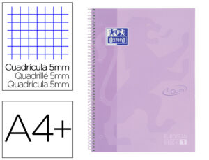 Cuaderno espiral oxford ebook 1 school touch te din a4+ 80 hojas cuadro 5 mm con margen malva pastel