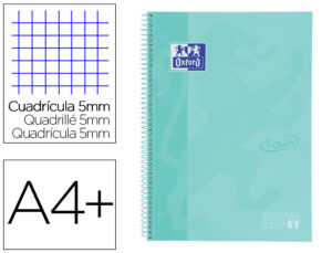 Cuaderno espiral oxford ebook 1 school touch te din a4+ 80 hojas cuadro 5 mm con margen mint pastel