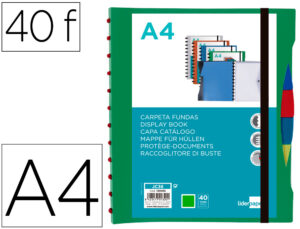 Carpeta liderpapel a4 con 40 fundas intercambiables 5 sep sobre y gomilla portada y lomo personalizable verde