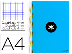 Cuaderno espiral liderpapel a4 antartik tapa dura 80h 90gr cuadro 4mm con margen color azul