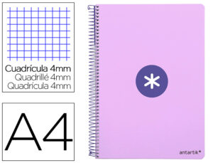 Cuaderno espiral liderpapel a4 antartik tapa dura 80h 90gr cuadro 4mm con margen color lavanda