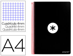 Cuaderno espiral liderpapel a4 antartik tapa dura 80h 90gr cuadro 4mm con margen color negro