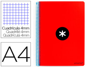 Cuaderno espiral liderpapel a4 antartik tapa dura 80h 90gr cuadro 4mm con margen color rojo