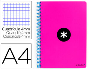 Cuaderno espiral liderpapel a4 antartik tapa dura 80h 90gr cuadro 4mm con margen color rosa fluor