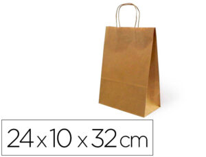 Bolsa kraft basika natural reciclado 90 gr asa retorcida tamaño “s”” 240x100x320 mm”