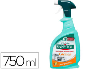 Limpiador desinfectante sanytol para cocinas con pistola pulverizadora bote de 750 ml