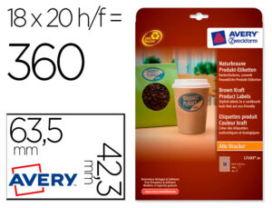 Etiqueta adhesiva avery kraft efecto carton ovalada 63,5×42,3 mm removible para laser ink-jet