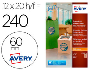 Etiqueta adhesiva avery kraft efecto carton redonda 60 mm removible para laser ink-jet