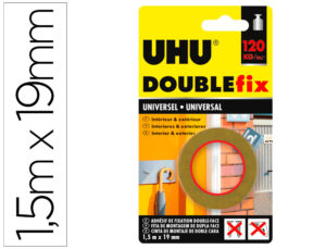 Cinta adhesiva uhu doublefix marron doble cara extra fuerte 1,5 mt x 19 mm