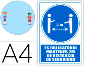 Pictograma archivo 2000 obligatorio mantener 2 m de distancia de seguridad pvc color azul 210×297 mm