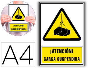 Pictograma archivo 2000 atencion carga suspendida pvc amarillo luminiscente 210×297 mm