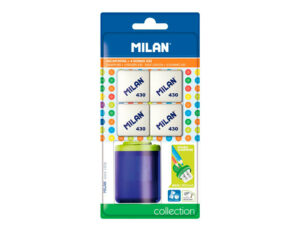 Sacapuntas milan collection plastico 2 usos + 4 gomas de borrar 430