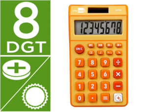 Calculadora liderpapel bolsillo xf10 8 digitos solar y pilas color naranja 115x65x8 mm