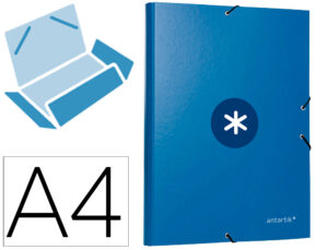 Carpeta liderpapel antartik gomas a4 3 solapas carton forrado azul oscuro