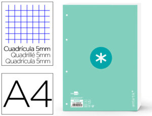 Recambio liderpapel a4 antartik 80 hojas 90g/m2 cuadro 5 mm 4 taladros 1 banda marco color menta