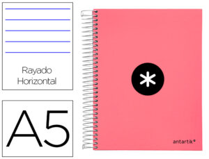 Cuaderno espiral liderpapel a5 micro antartik tapa forrada120h 100 gr horizontal 5 banda6 taladros color coral