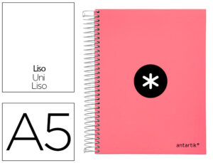 Cuaderno espiral liderpapel a5 micro antartik tapa forrada120h 90 gr liso 5 bandas 6 taladros color coral