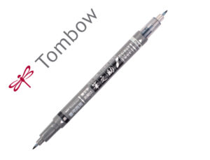 Rotulador tombow fudenosuke tinta base de agua doble punta blanda color gris/negro